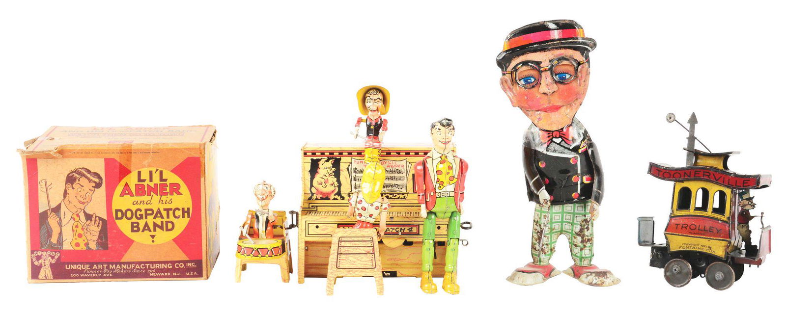 LOT OF 3: EARLY COMIC CHARACTER TIN LITHO WIND-UP TOYS. (1 of 2)