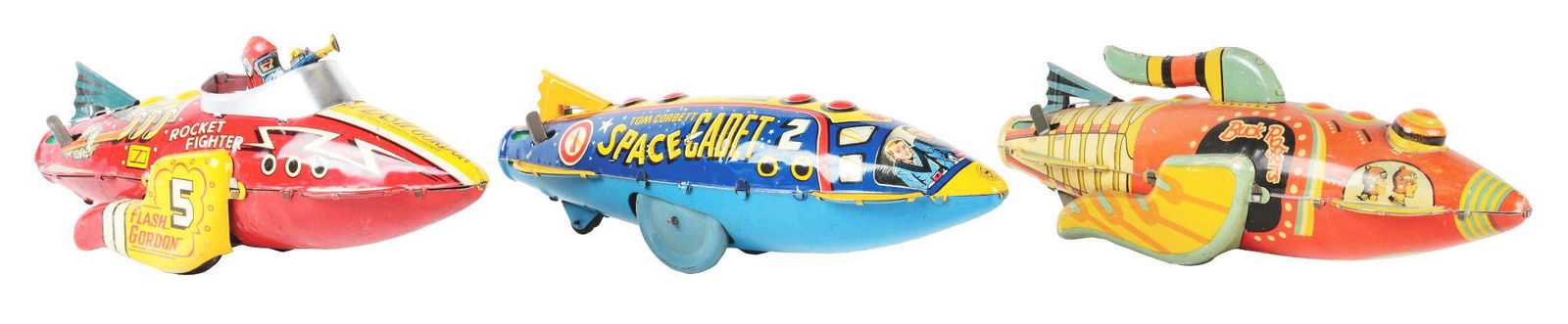 LOT OF 3: MARX TIN LITHO WIND-UP ROCKET FIGHTER TOYS. (1 of 6)