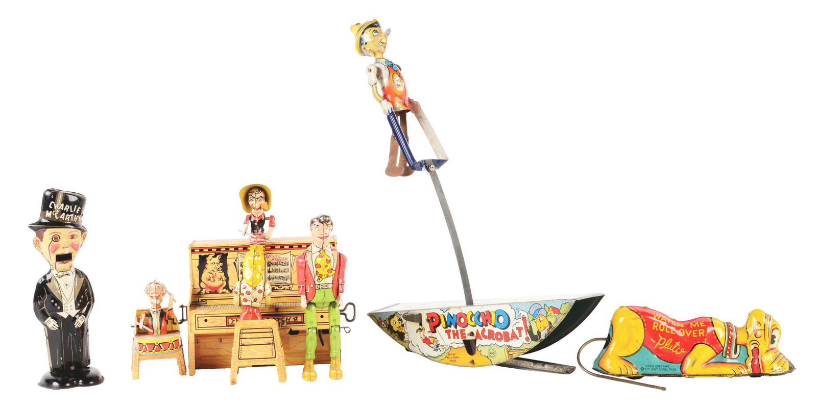 LOT OF 4: EARLY TIN LITHO WIND-UP CHARACTER TOYS. (1 of 3)