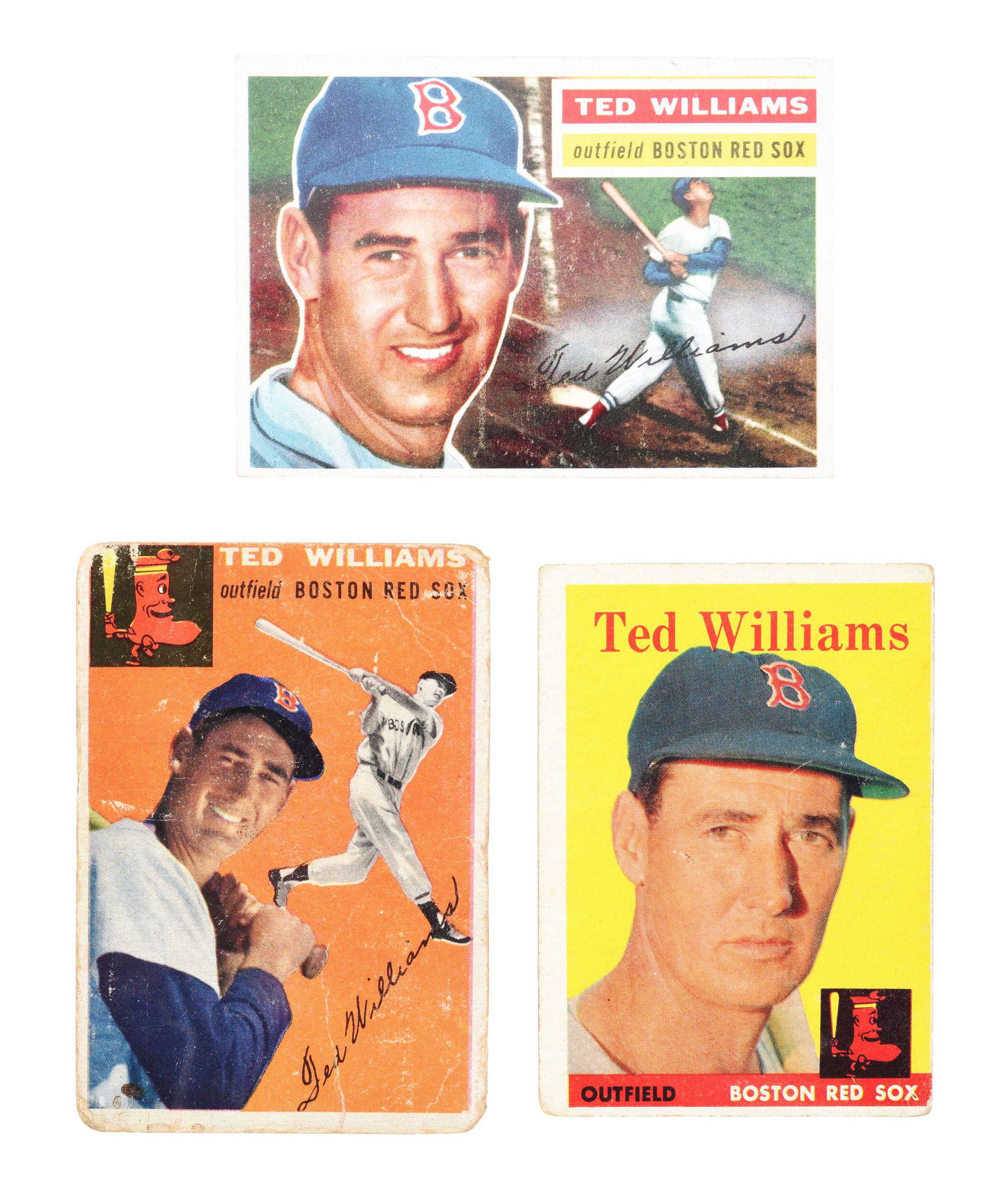 LOT OF 3: 1950'S TOPPS TED WILLIAMS BASEBALL CARDS. (1 of 2)