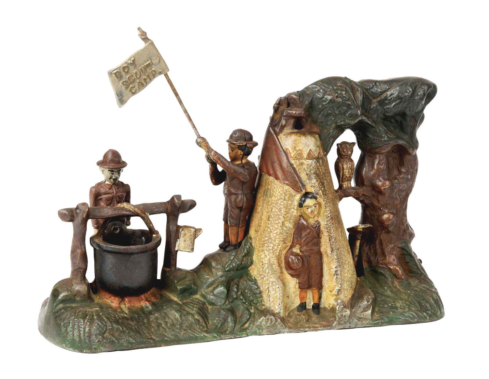 BOY SCOUT CAMP MECHANICAL BANK. (1 of 5)