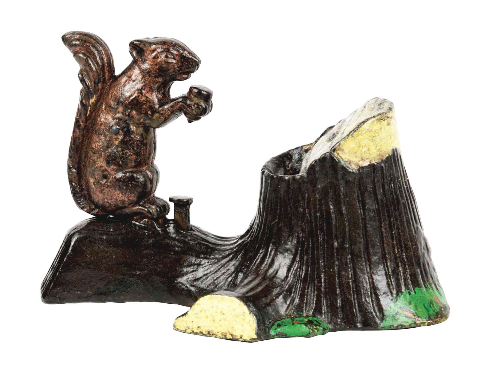 SQUIRREL AND TREE STUMP MECHANICAL BANK. (1 of 4)