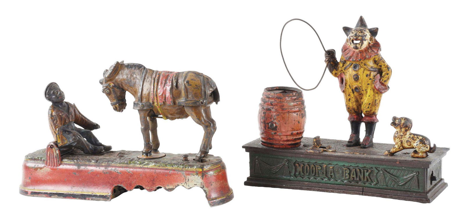 LOT OF 2: HOOPLA AND 'SPISE A MULE MECHANICAL BANKS. (1 of 5)