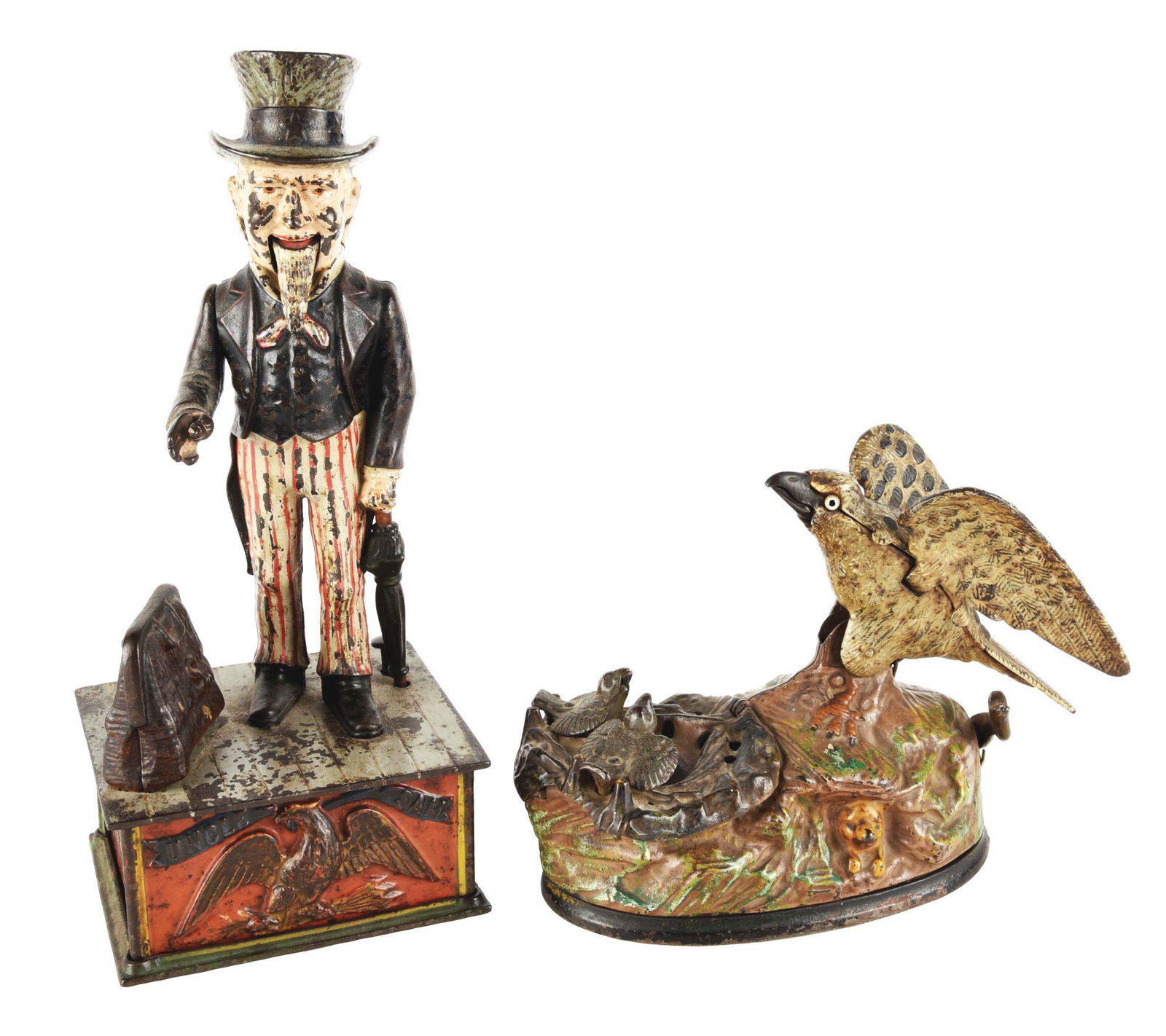 LOT OF 2: UNCLE SAM AND EAGLE WITH EAGLETS BANKS. (1 of 7)