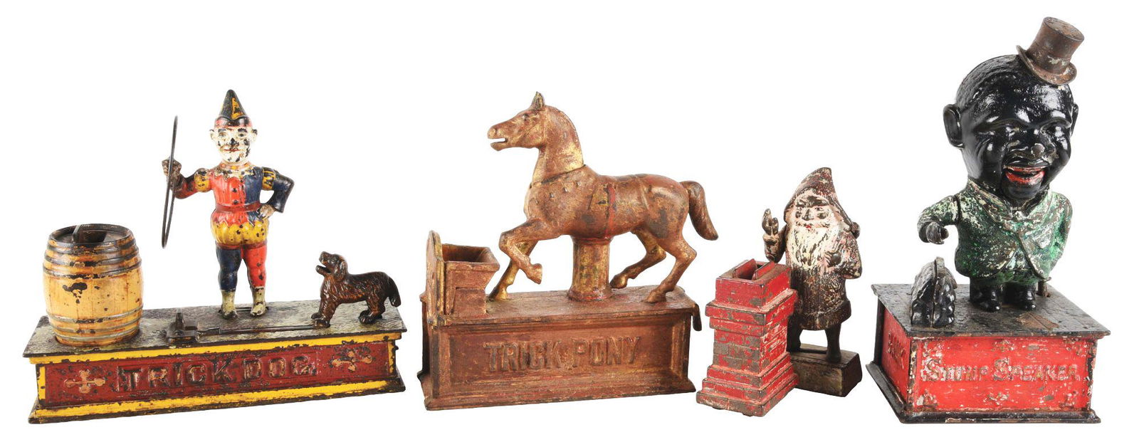 LOT OF 4: CAST-IRON PROJECT BANKS INCLUDING TRICK DOG (1 of 9)