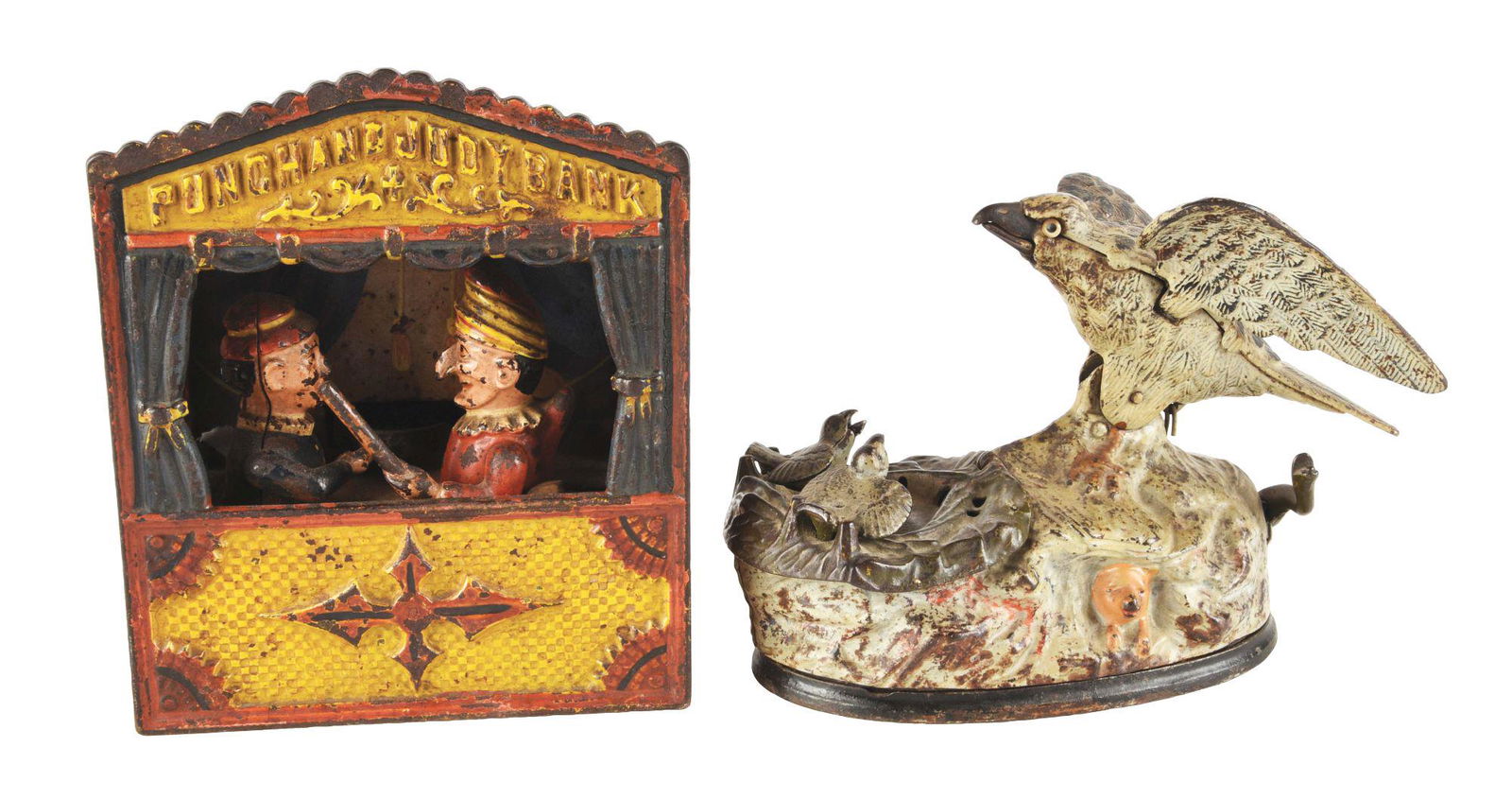 LOT OF 2: PUNCH AND JUDY AND EAGLE WITH EAGLETS BANKS. (1 of 7)