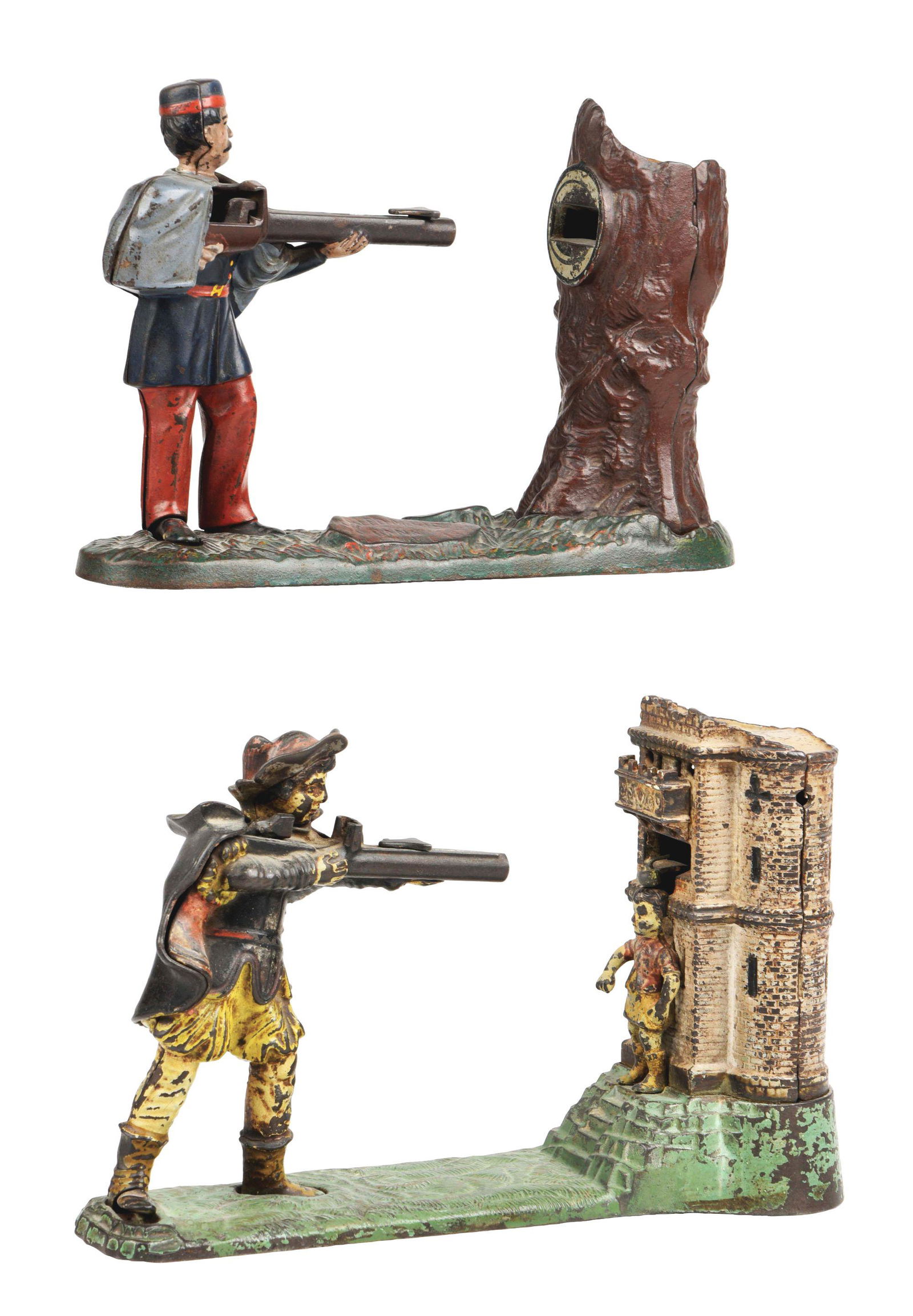 LOT OF 2: CREEDMOOR AND WILLIAM TELL MECHANICAL BANKS. (1 of 5)