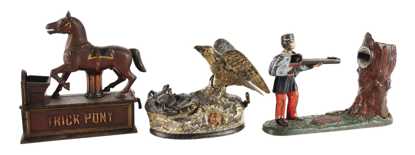 LOT OF 3: CAST-IRON MECHANICAL BANKS INCLUDING EAGLE & (1 of 8)