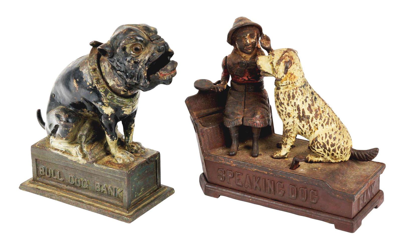 LOT OF 2: SPEAKING DOG AND BULLDOG MECHANICAL BANKS. (1 of 6)