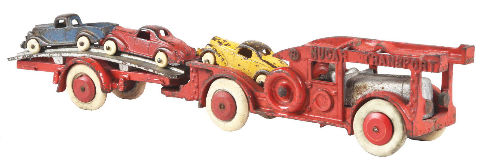 CAST IRON HUBLEY NUCAR TRANSPORT CAR CARRIER. (1 of 3)
