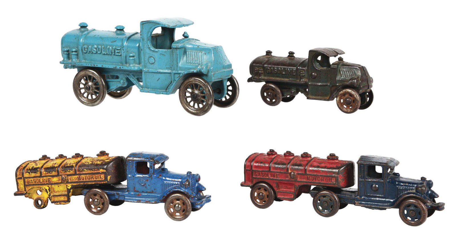 LOT OF 4: CAST IRON AMERICAN MADE GASOLINE TRUCKS. (1 of 3)