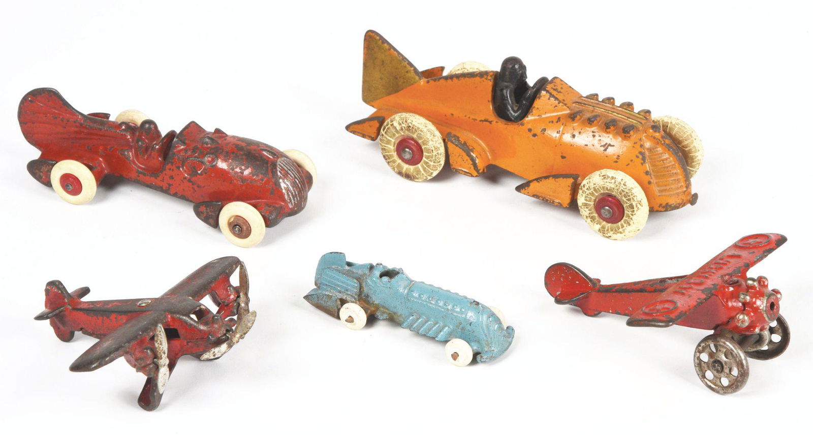 LOT OF 5: VARIOUS CAST IRON TOY RACE CARS AND AIRPLANE (1 of 3)