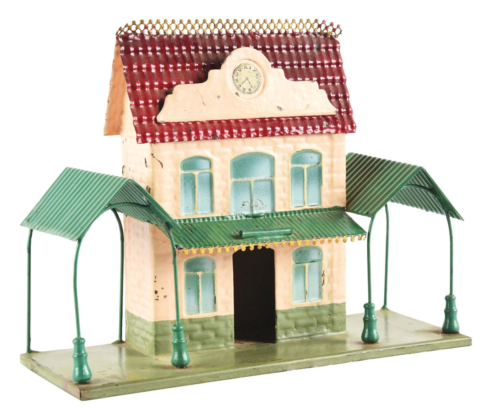 EARLY FRENCH HAND-PAINTED PRE-WAR TRAIN STATION. (1 of 4)