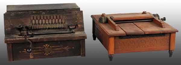 Lot of 2: Wooden Musical Organ Players.: Includes one Gem roller organ and one Parlor organ player. Both: 14" W. (Very Good - Excellent).