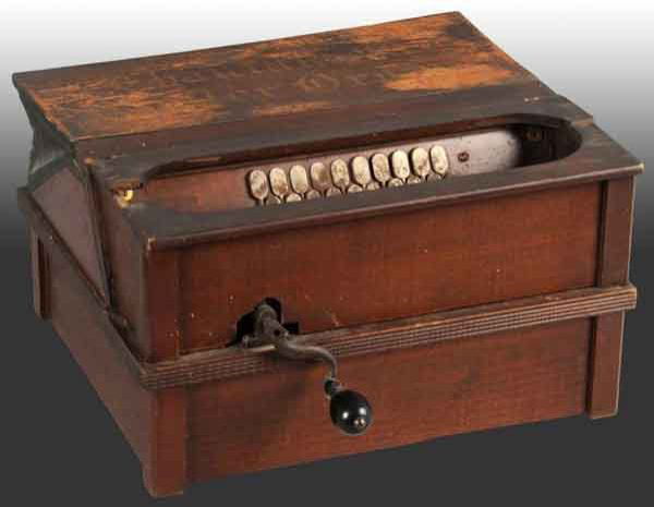 Wooden Chautauyua Musical Organ Player.: Roller organ pays cobs. 14" W. (Very Good).