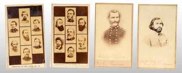 Lot of 4: Generals of the Confederate States CDVs: Includes two composite CDVs with Forrest, Hood, Longstreet, Johnson, Morgan, Stuart, Hardee, Robert E. Lee, and more. Also includes one for 2nd Arkansas Colonel Hildman and Brigadier General Rains, bo