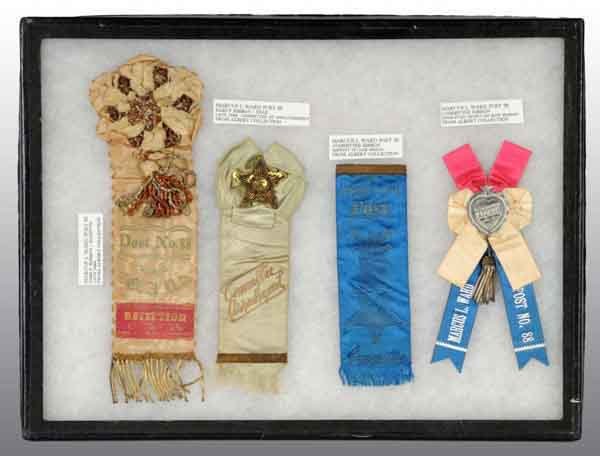 Lot of 4: Marcus L. Ward Post Items.: Includes Marcus L. Ward Post 88 early 1880s reception ribbon with rosette, Marcus L. Ward Post 88 early 1880 Committee Ribbon with star, Marcus L. Ward Post late 1880s Committee Ribbon with faint GAR 