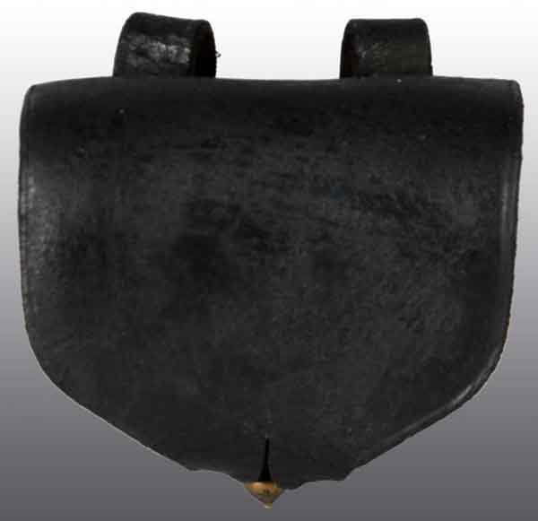 Leather Civil War Cap Pouch.: Maker stamped "C.S. Storms New York". Second stamping is upside down. Leather is intact with normal cracking and stiffness. 3 - 1/2" x 3". (Excellent).