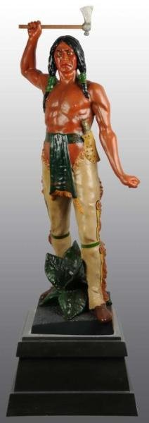 Metal Indian Brave Tobacco Figure.: Cast in 1875 by Miller, Dubrul and Peters. Featured in the 1953 book "Cigar Store Figures" by Pendergast and Ware. Original trade card also included. Very detailed. Wonderful piece of American folk ar