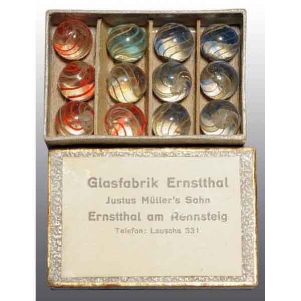 Lot of 12: Lutz Marbles.: German. Includes original Muller & Son box. All: 1/2" Dia. (9.2 - 9.3).