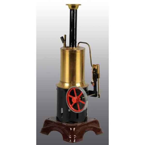 Bing Vertical Steam Engine.: Sold by Sears Roebuck in 1912 for 98 cents. Pressed steel base. 12 - 1/2" x 4 - 3/4". (Excellent).