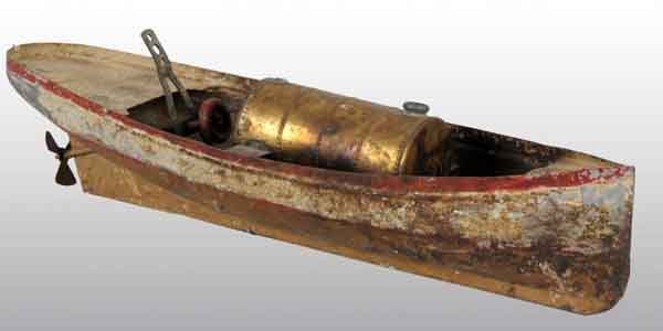 Weeden Small Sized Steam Boat.: This boat is very hard to find and is considered rare. Only made circa 1898 and 1899. It has paint loss and rust. The engine is missing. Only the rarity of this sized Weeden boat makes this a desirabl