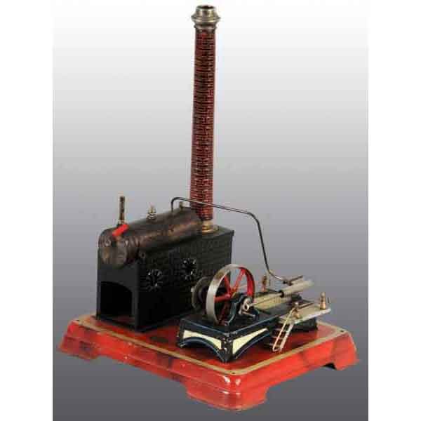 Doll et Cie No. 344/1 Horizontal Steam Engine.: Includes stairs to cat walk, whistle, faux brick chimney and safety valve. Oscillating cylinder with gear drive. 12 - 1/2" x 7 - 1/4". Base: 8 - 3/4". (Very Good).