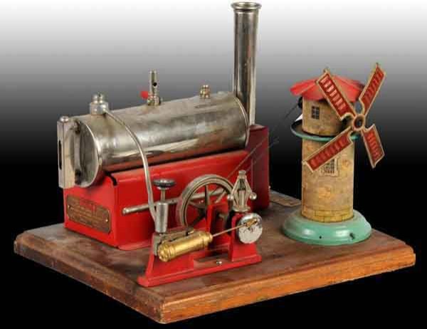 Weeden No. 44 Steam Engine.: Manufactured by National Playthings with Bing Windmill. This electrically heated engine includes a sight glass, whistle, flyball governor and cast iron engine base. Made in the late 1940s after Weeden