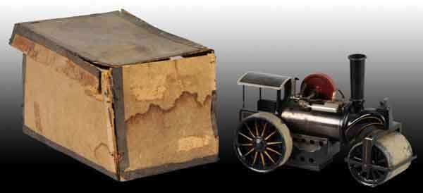 Bing No. 10/119/1 (130/741) "Dampfstrassenwalzen": Circa 1910 to 1930. This roller would rate excellent except for some scorching paint loss to the firebox. The box is original but only in fair condition. 6 - 1/2" x 8 - 1/2".