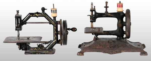 Lot of 2: Cast Iron Child's Toy Sewing Machines.: Both are working but have some paint loss. Each: 10" x 8". (Very Good).