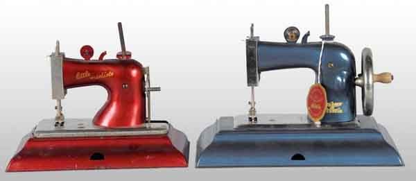 Lot of 2: Metal Child's Toy Sewing Machines.: Includes one Little Modiste and one Casige. Little Modiste missing turn wheel. Largest: 9" x 7". (Very Good).