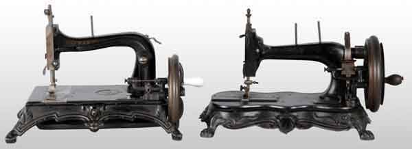 Lot of 2: Cast Iron German Sewing Machines.: Includes one Junker & Ruh, circa 1885 and one circa 1890. Both are working. Each: 14" x 10". (Excellent).