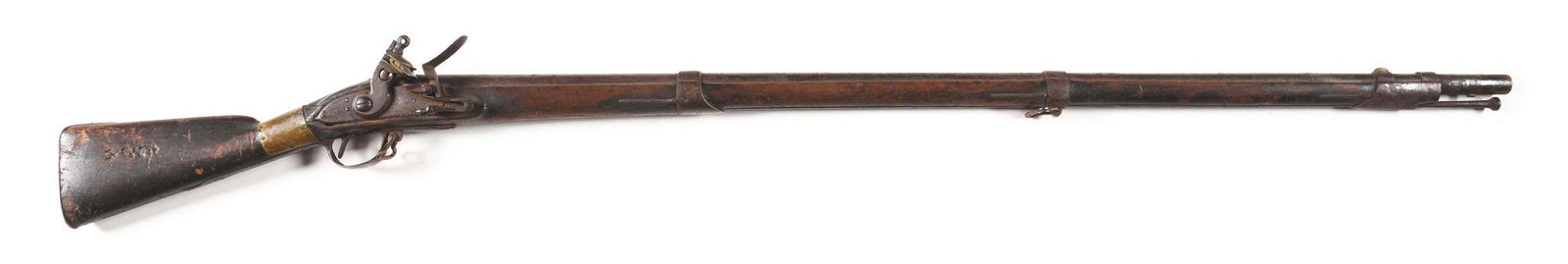 (A) SCARCE U.S. MODEL 1808 CONTRACT MUSKET MARKED T.: Breech deeply stamped with "US / (Liberty cap) / CT / V". Flat lockplate stamped with eagle over "US" in an oval above "T. FRENCH". Rear tang stamped "CANTON / 1810". Standard iron Type I Model 1808 i