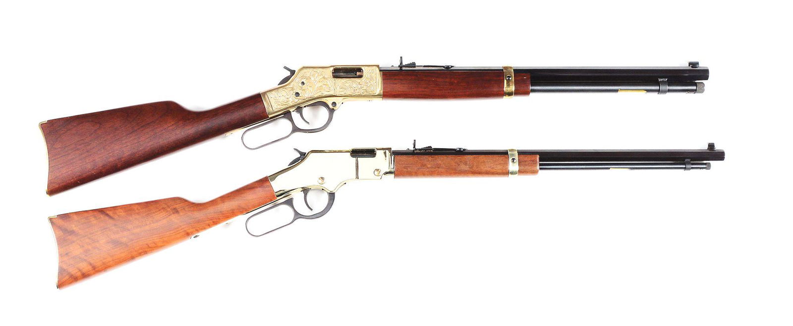 (M) LOT OF 2: ENGRAVED HENRY .44 MAG GOLDEN BOY AND .17: Lot consists of (A) Henry "Big Boy" Deluxe Engraved 3rd Edition. 1 of 1000 guns made by Henry Repeating Arms Company in Bayonne, NJ. Blued octagon barrel with bead blade front with adjustable notch re