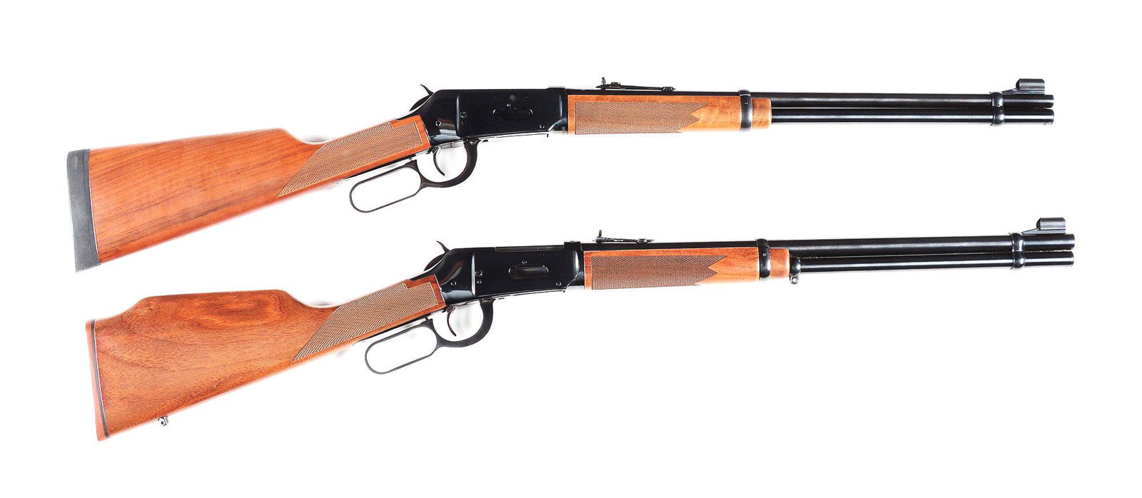 (M) LOT OF 2: WINCHESTER 94 XTR BIG BORE .375 LEVER: Lot consists of (A) Winchester Model 94 XTR Big Bore lever action riffle. Made early 1980s in New Haven Connecticut. Winchester proof on the barrel. Round steel barrel with hooded blade front sight an