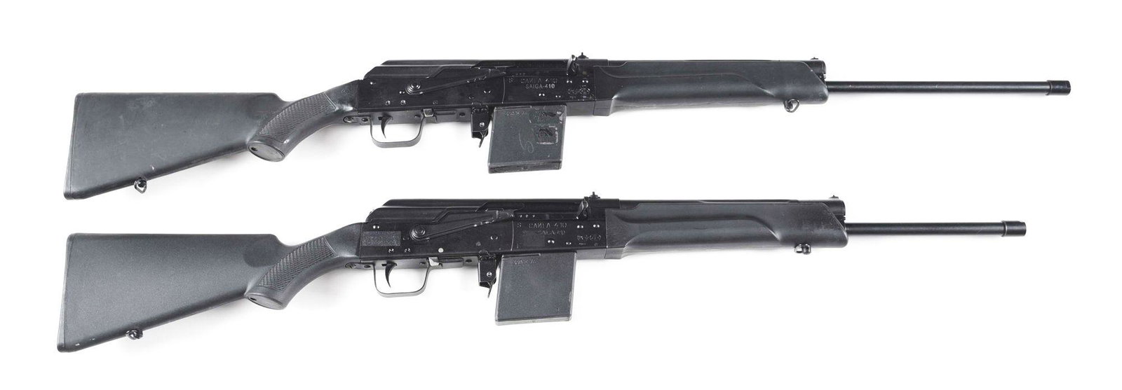 (M) LOT OF 2: IZHMASH SAIGA .410 SEMI AUTOMATIC: Lot consist of: (A) Izhmash Saiga .410 semi automatic shotgun. Made in Russia circa 2007 and imported by "LEGION USA INC/HALLENDALE/BEACH,FL", as marked on the left side of the receiver. Round, steel 