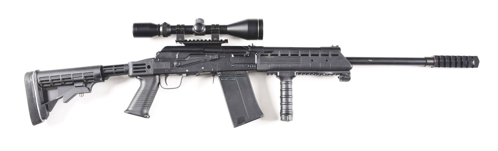 (M) RUSSIAN IZHMASH SAIGA 12 SEMI AUTOMATIC SHOTGUN.: Russian Izhmash Saiga 12 semi automatic shotgun with scope. Made 2009 in Russia and imported by "LEGION USA INC HALLANDALE/BEACH, FL", as marked on the left side of the receiver. Russian proofs on the