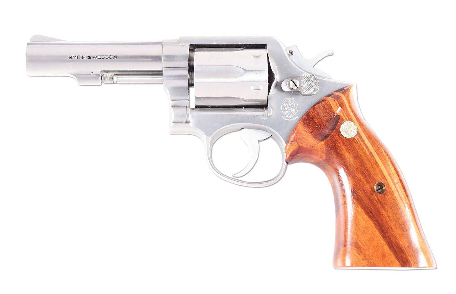 (M) CASED SMITH & WESSON MODEL 64-1 OKLAHOMA HIGHWAY: 1 of 750 Oklahoma Highway Patrol Commemorative revolvers produced in 1973 in .357 Magnum. These revolvers are in essence the prototype for the Model 65. This stainless double action revolver features