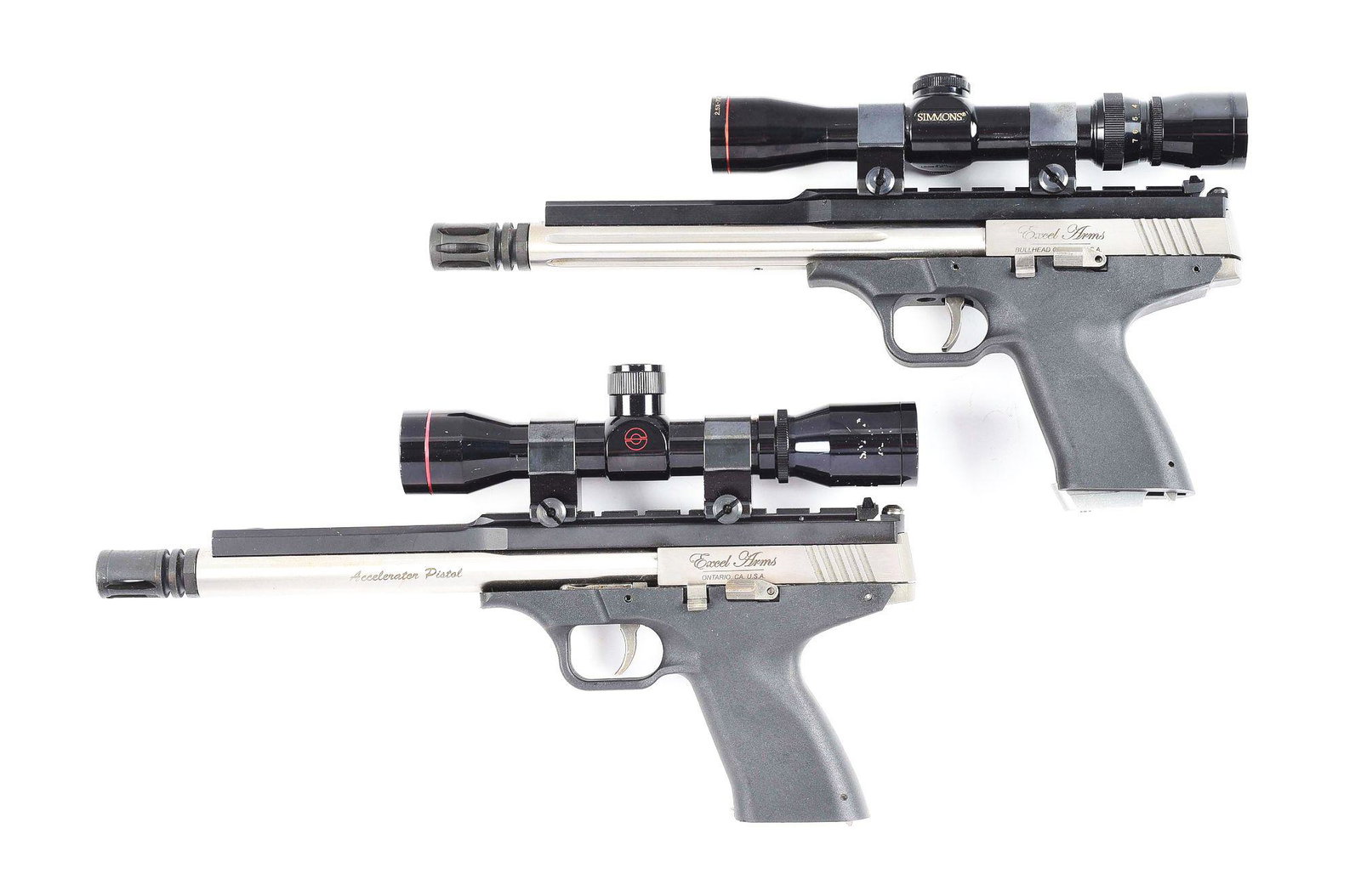 (M) LOT OF 2: EXCEL ARMS MP-5.7 & MP-22 SEMI-AUTOMATIC: Lot consists of: (A) Excel Arms MP-5.7 semi automatic pistol chambered in the potent 5.7x28mm cartridge. It features a stainless fluted bull barrel with bird cage flash hider, stainless slide, extende