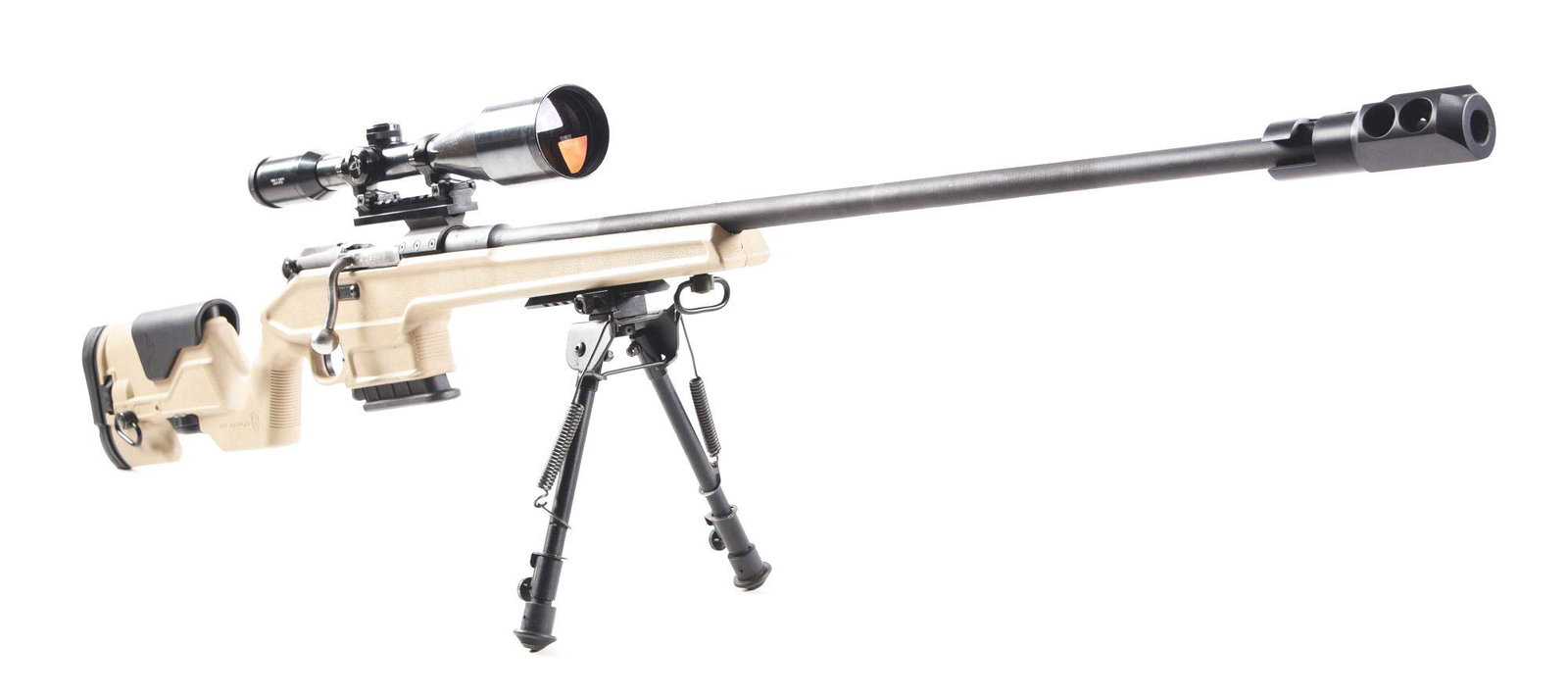 (C) CUSTOM RUSSIAN 91/30 MOSIN NAGANT BOLT ACTION RIFLE: Mosin Nagant 91/30 manufactured by Izhevsk in 1944. Barrel shank bears typical Soviet wartime markings. Receiver is housed within a synthetic Archangel stock which features an undermounted picatinny r