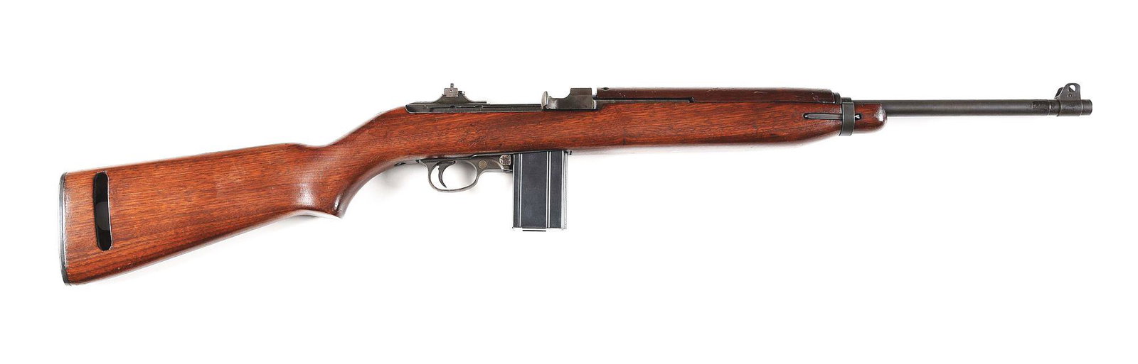 (C) SAGINAW M1 CARBINE SEMI-AUTOMATIC RIFLE.: Saginaw "SG" M1 Carbine semi automatic rifle. Made 1943 at Saginaw Steering Gear in Saginaw, Michigan. No import mark found. Barrel is marked "SAGINAW S.G. DIV./GENERAL MOTORS" behind the rear sight. 