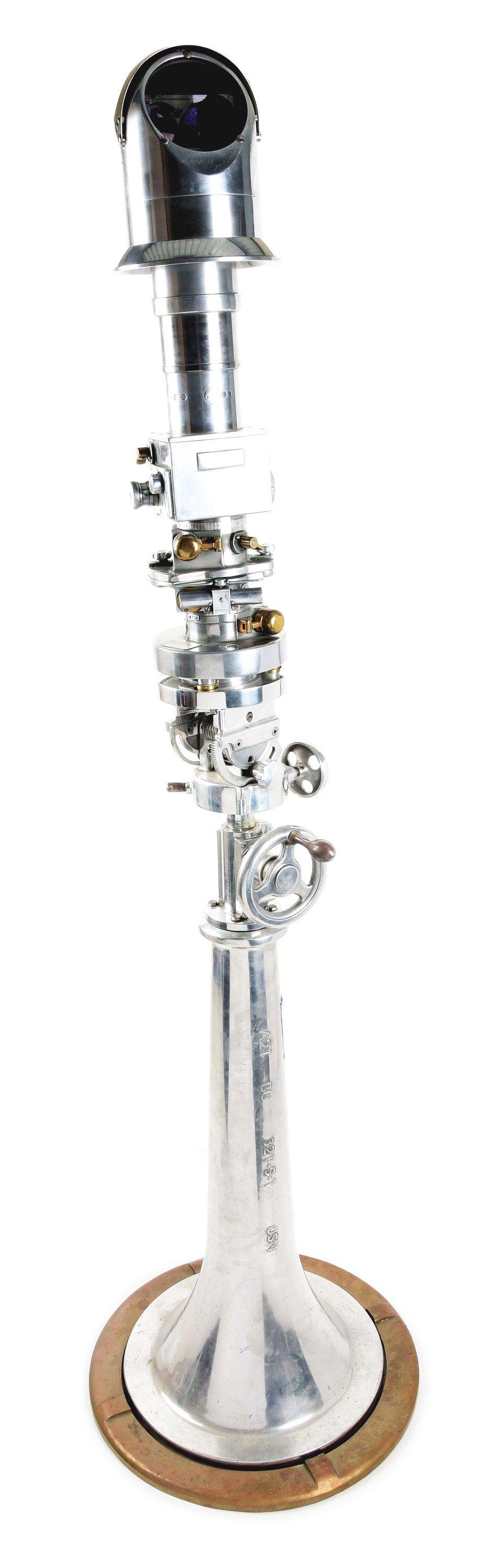 GERMAN COLD WAR CARL ZEISS 10X50 PERISCOPE ON US NAVY: German Cold War 10×50 Carl Zeiss Periscope mounted on a World War I - World War II era US Navy pedestal mount. These periscopes were known as the Richtungsweiser-Doppelfernrohr 10×50 and were manufa