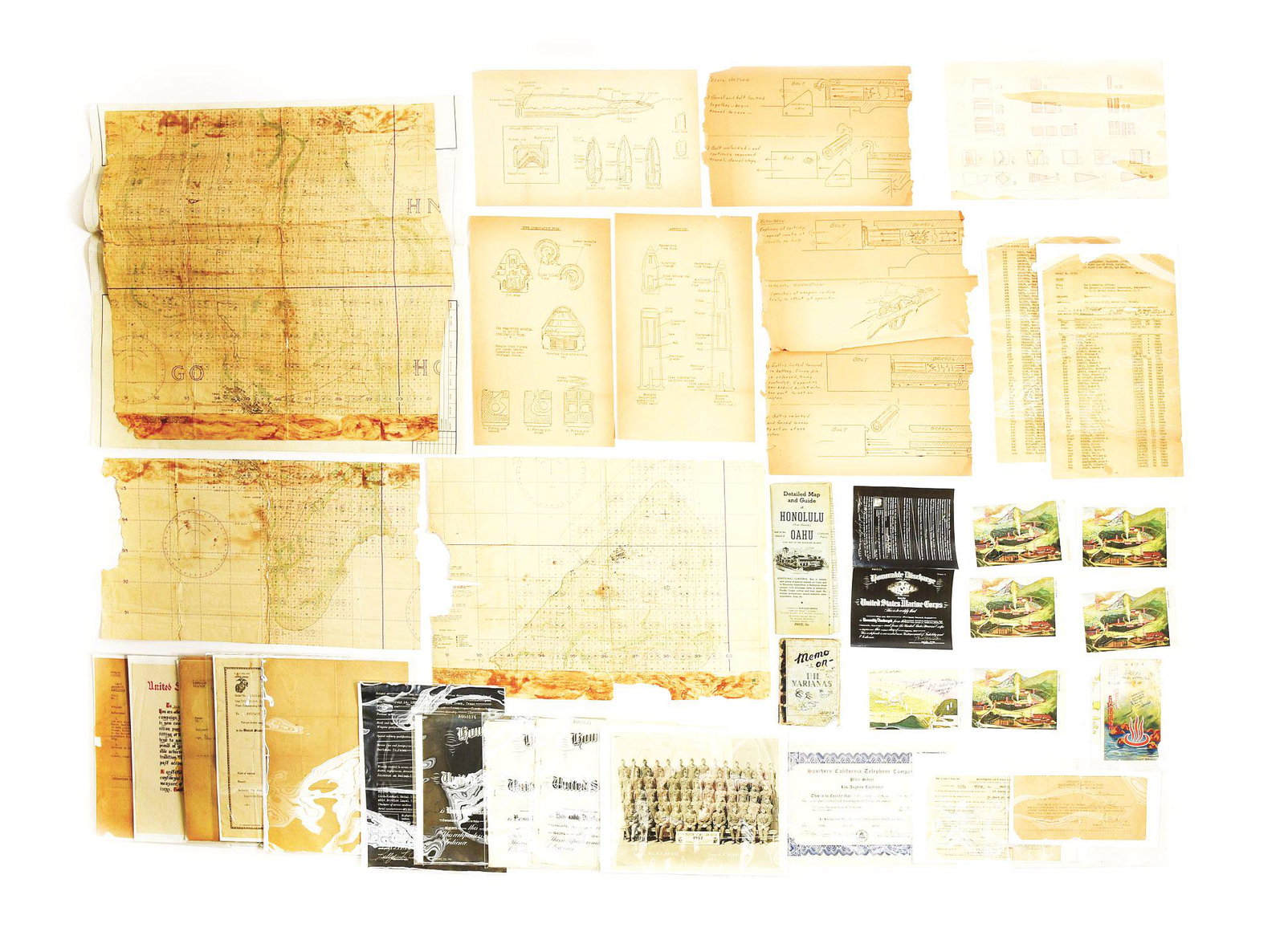 ID'D WORLD WAR II USMC EPHEMERA GROUPING WITH ORIGINAL: Small but significant grouping named to Master Technical Sergeant Billy C. Cook, Provisional Force Signal Battalion, Fleet Marine Force. Although the grouping is small, it contains an original landing