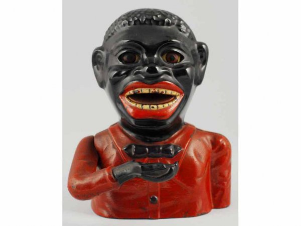 Cast Iron Jolly N Mechanical Bank.: Manufactured by Shepard Hardware Company. Some touchup to red paint. Working.