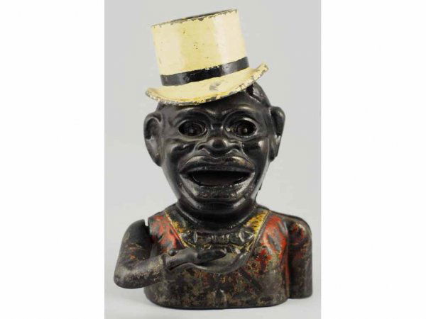 Cast Iron Jolly N with Top Hat Mechanical Bank.: European. Working.