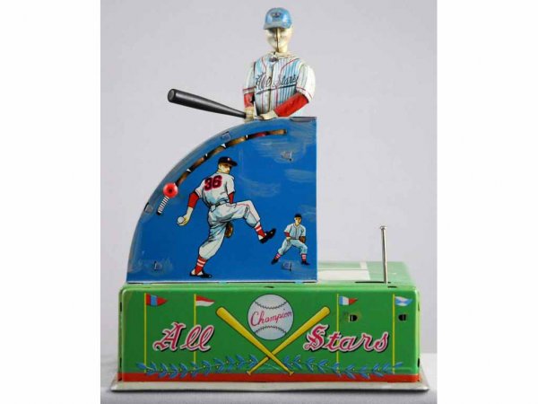 Japanese Battery-Operated All-Stars Baseball Toy.: Better version with #7 on back. Includes a few original balls. Not working. Some rust in battery box. 7" T.