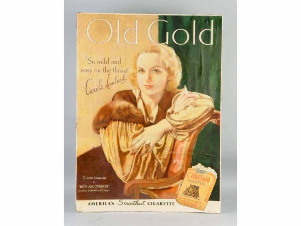 Cardboard Old Gold Cigarette Tobacco Ad.: Some creasing and scratches throughout. 42" x 31".