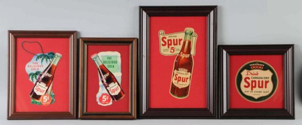 Lot of 4: Framed Spur Items.: Includes two decals and two cardboard pieces. Light wear, minor marks, and soiling throughout. Largest: 10" T.