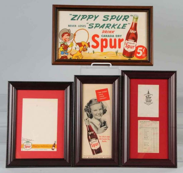 Lot of 4: Framed Paper Spur Pieces.: Only light wear or soiling throughout. Largest: 15 - 1/2" x 8 - 1/2".