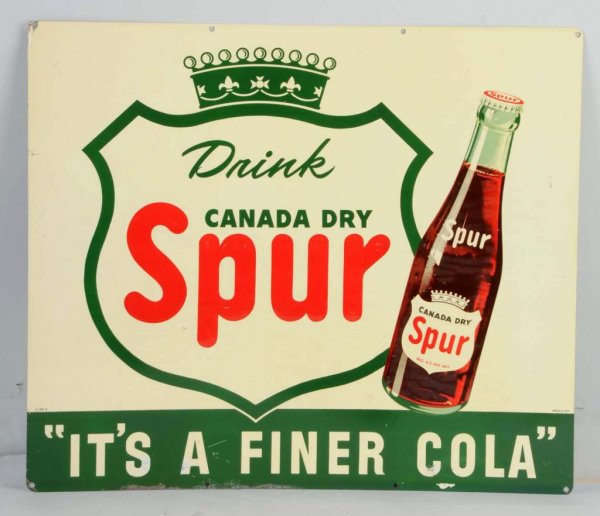 Embossed Tin Spur Sign.: 1940s. Some minor edge rust and a few small marks but very clean overall. 22 - 1/2" x 26 - 1/4".
